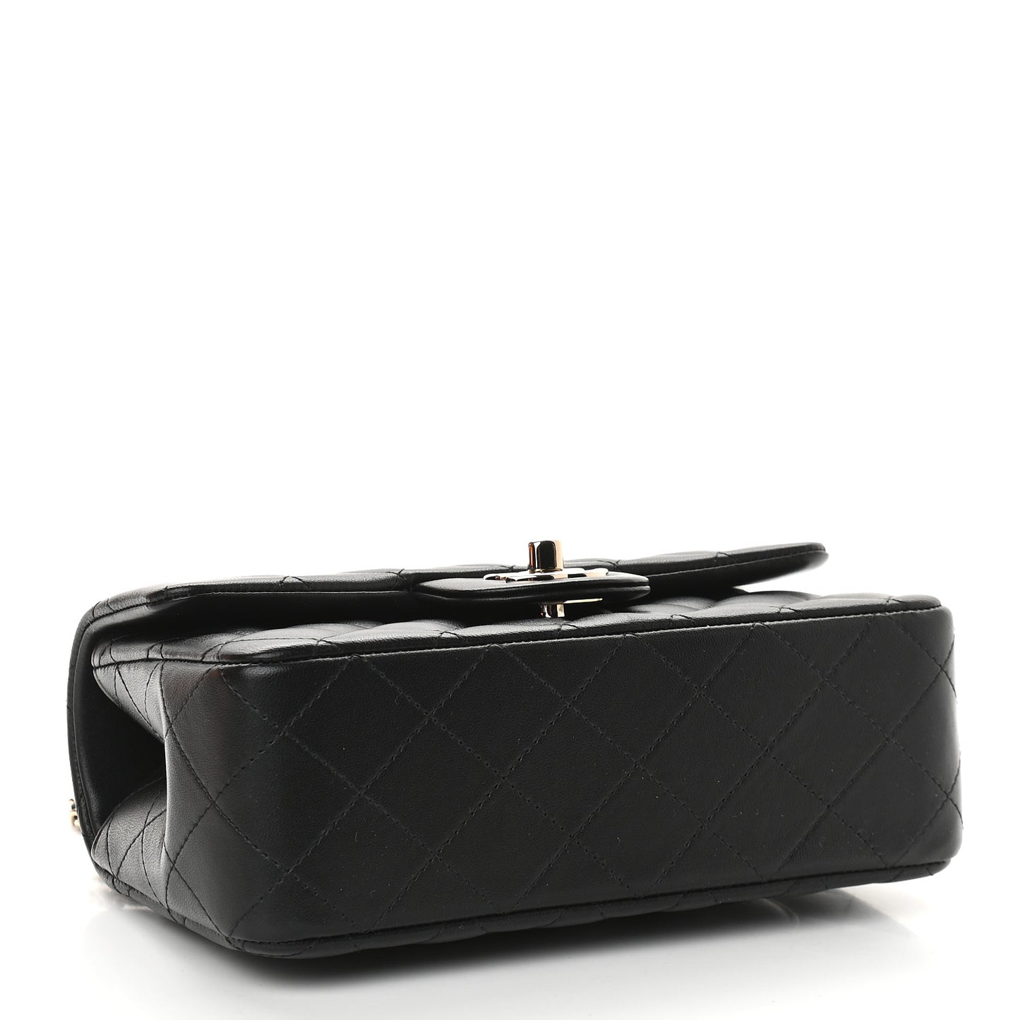Lambskin Quilted Mini Top Handle Rectangular Flap Black