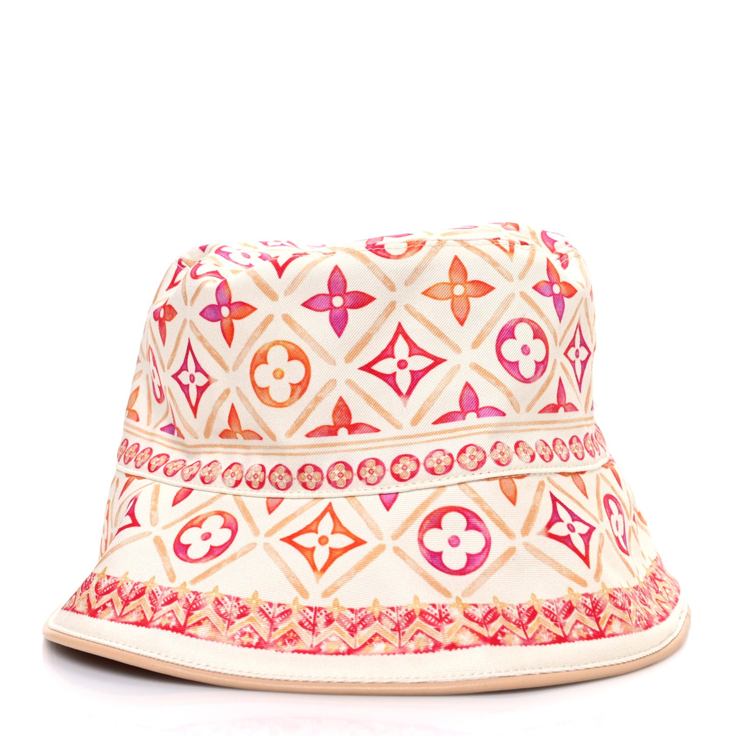 Cotton Monogram Flower Tile Reversible Bucket Hat M Beige