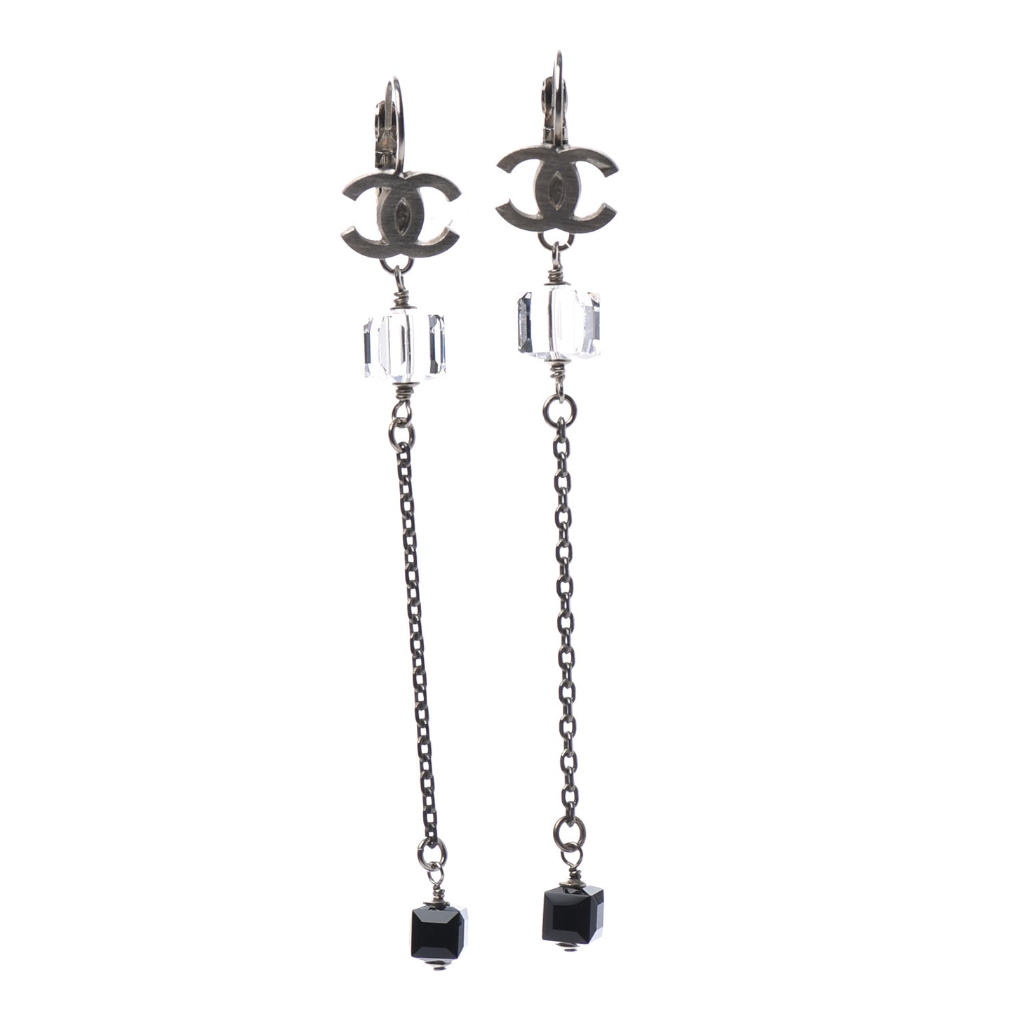 Crystal CC Dangle Earrings Silver Black