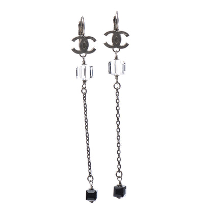 Chanel Crystal CC Dangle Earrings Silver Black 1 of 4