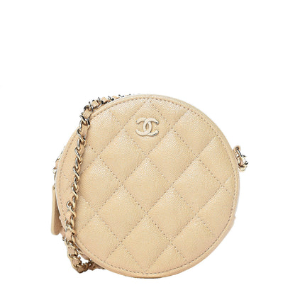 Chanel Iridescent Caviar Quilted Round Clutch With Chain Beige 1 of 9