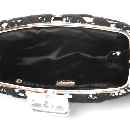 Chanel Lace Timeless Perfume Bottle Top Clutch Black White 5 of 7
