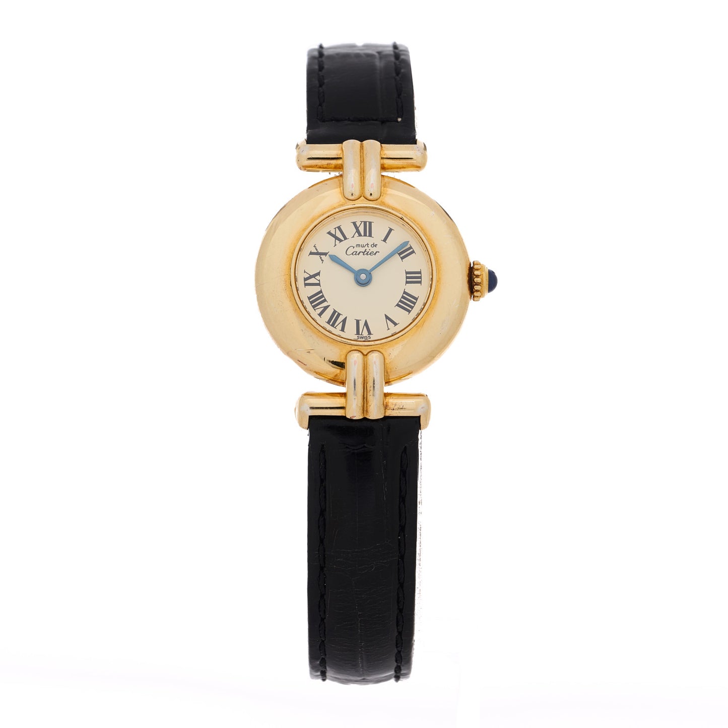 Sterling Silver Vermeil Alligator 24mm Must de Colisee Quartz Watch Black