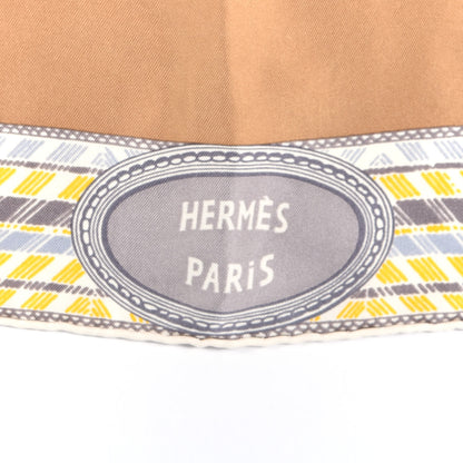 Hermes Silk Favori Du Faubourg Scarf 90 Camel Jaune Gris 3 of 4