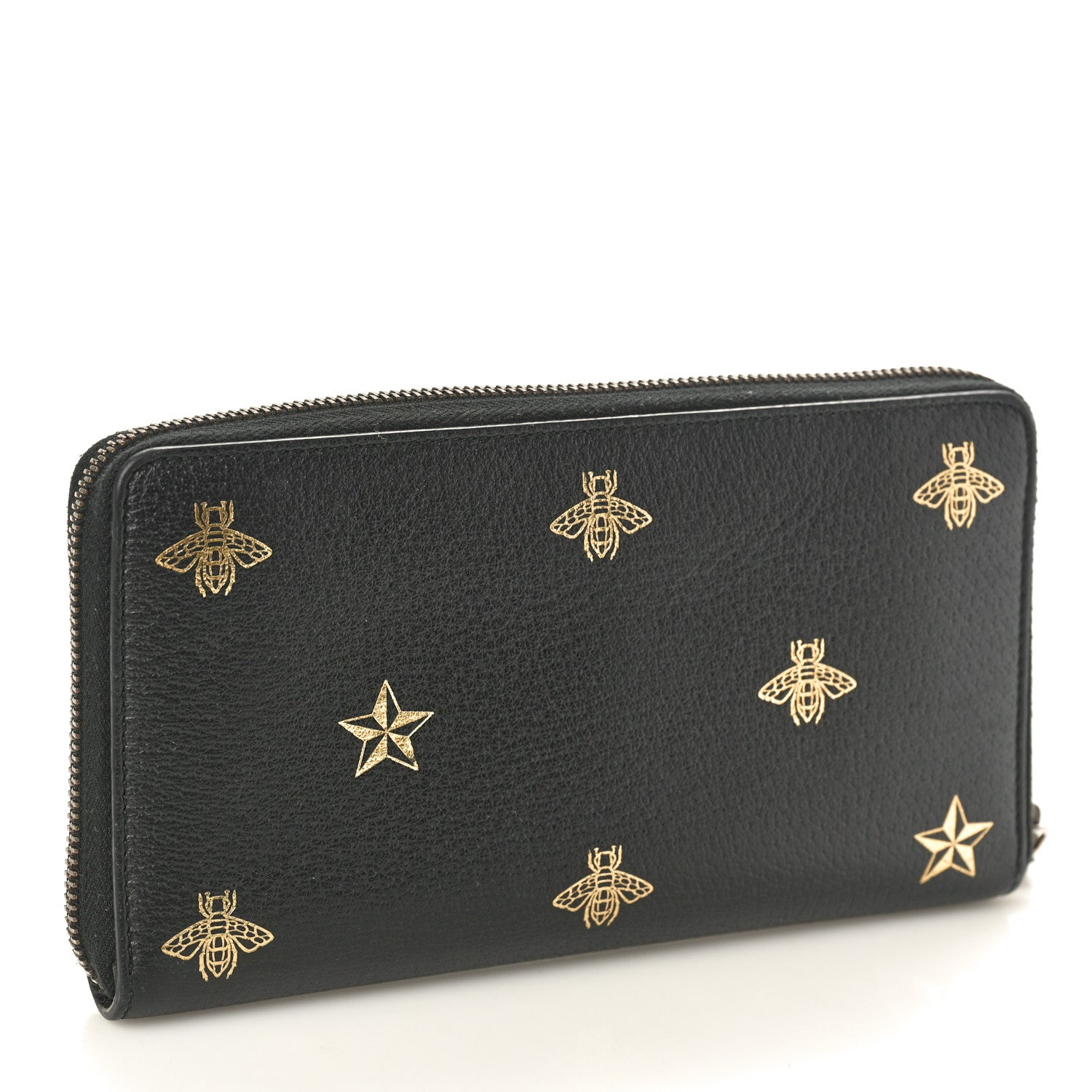 Gucci Dollar Calfskin Bee Star Zip Around Wallet Black 3 of 8