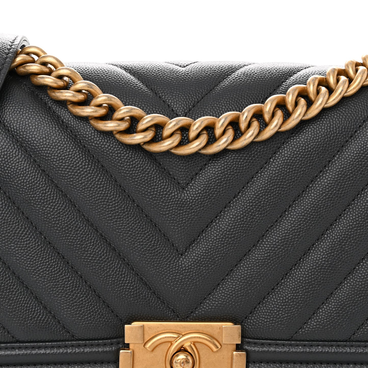 Caviar Chevron Quilted Medium Boy Flap Dark Grey