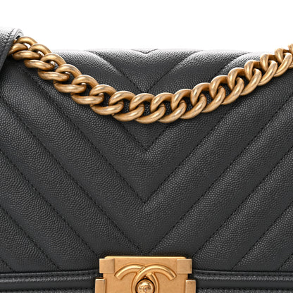 Chanel Caviar Chevron Quilted Medium Boy Flap Dark Grey 8 of 12