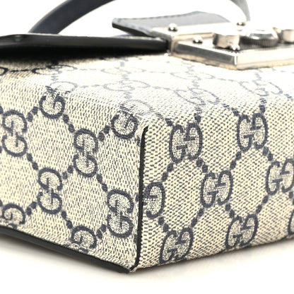 Gucci GG Supreme Monogram Textured Dollar Calfskin Web Mini Padlock Top Handle Shoulder Bag Beige Blue 8 of 9