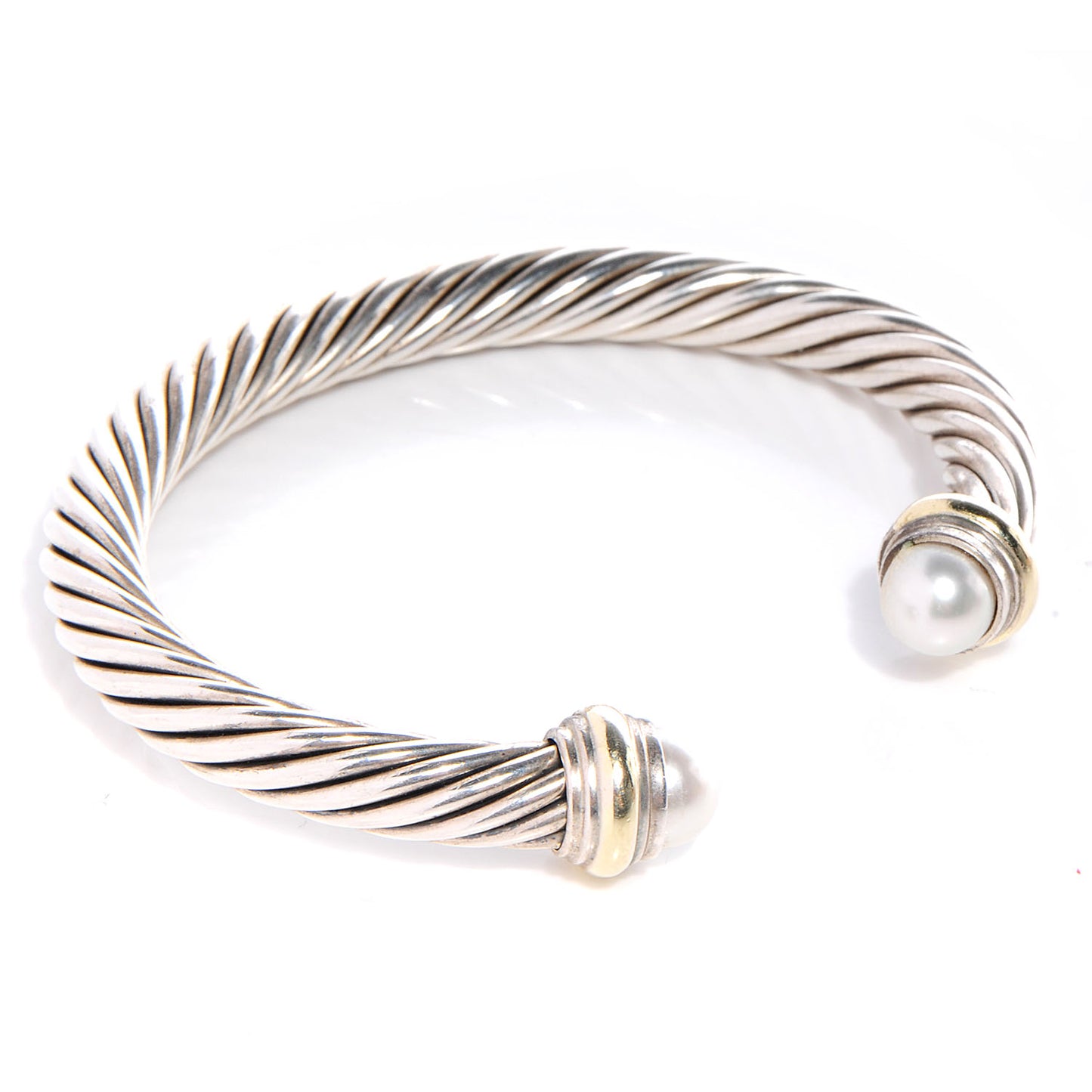 Sterling Silver 14K Yellow Gold Pearl 7mm Cable Classics Bracelet