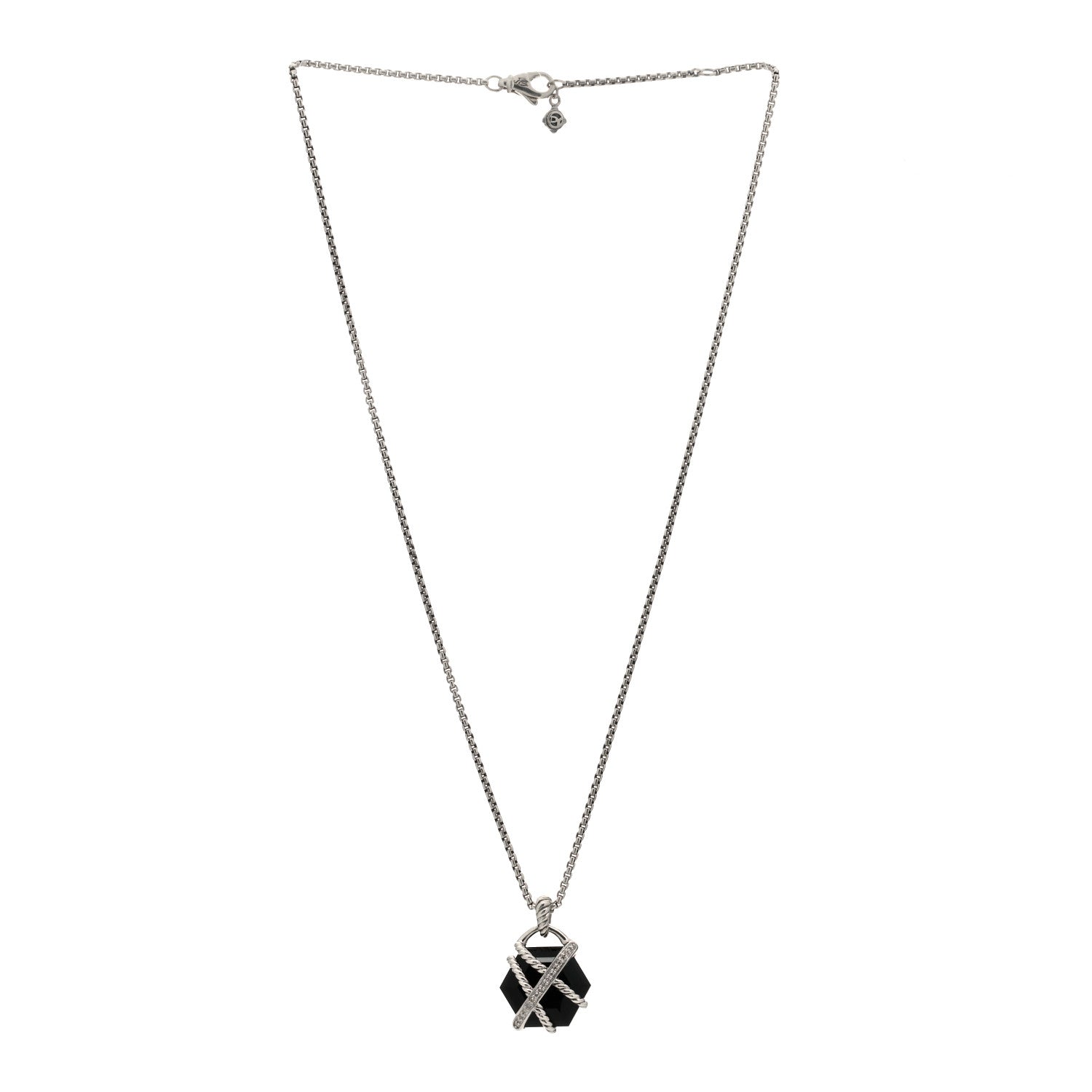 David Yurman Sterling Silver Diamond Black Onyx 16mm Cable Wrap Pendant Necklace 2 of 3