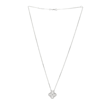 Van Cleef & Arpels 18K White Gold Diamond Guilloche Vintage Alhambra Pendant Necklace 3 of 5