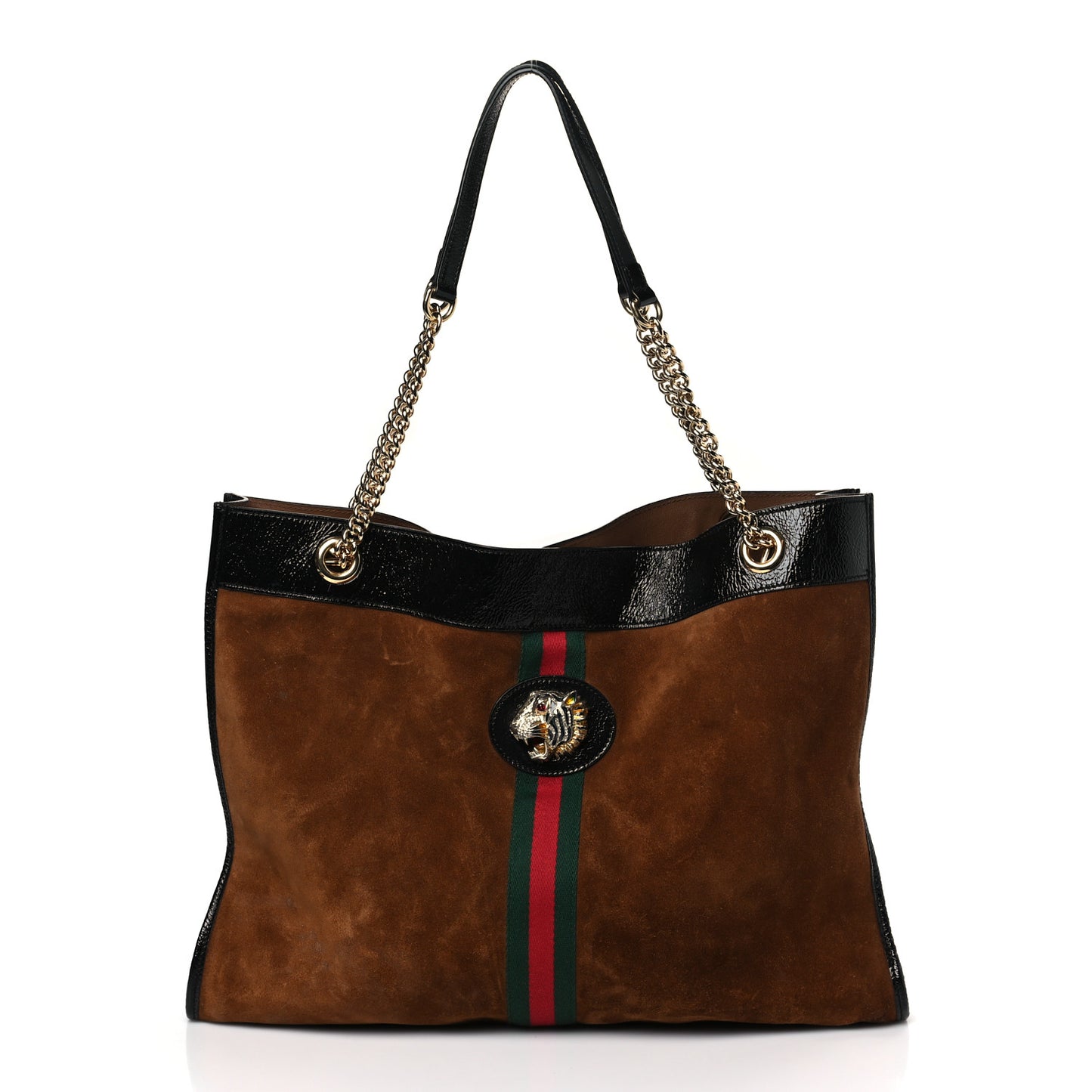 Suede Patent Large Rajah Chain Tote Nocciola Black