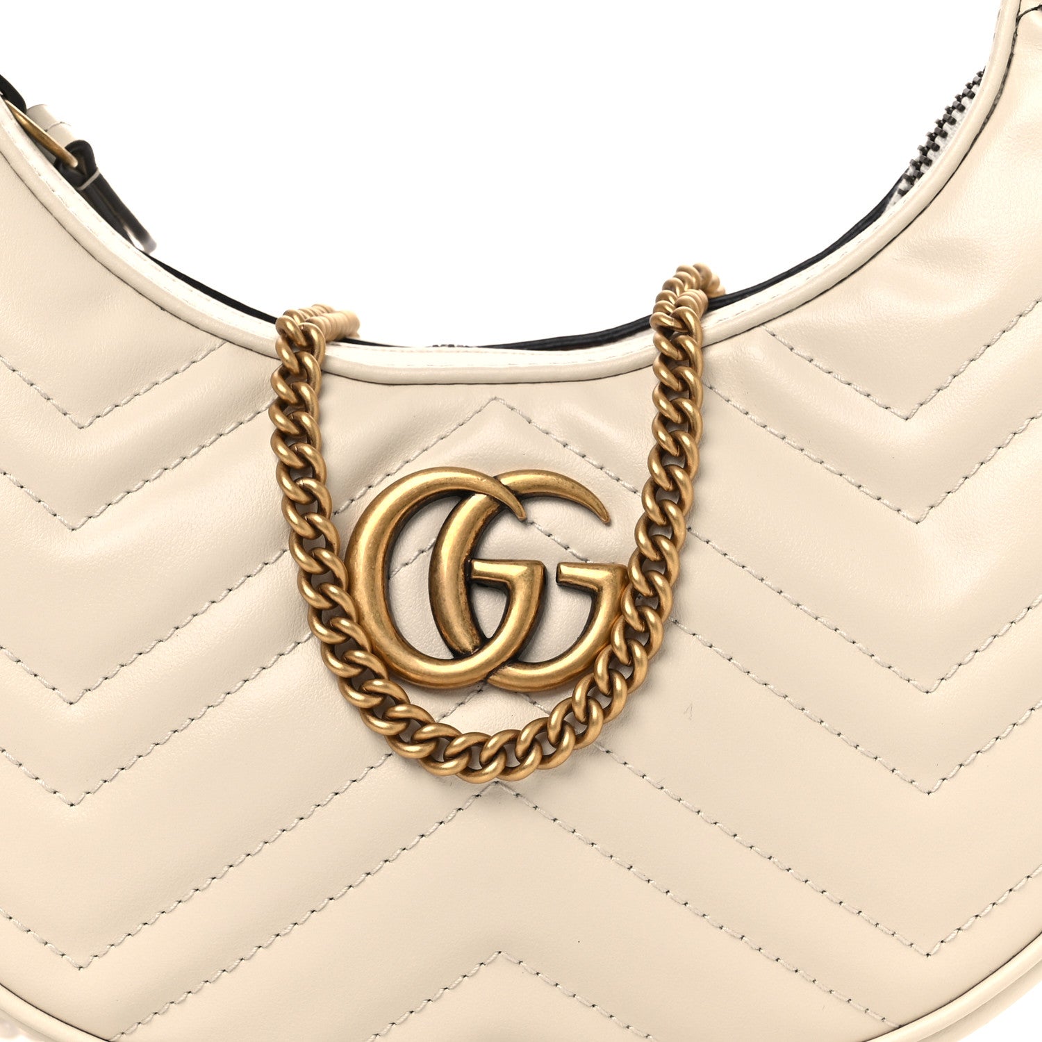 Gucci Calfskin Matelasse Chevron Mini GG Marmont Half Moon Hobo Mystic White 7 of 9