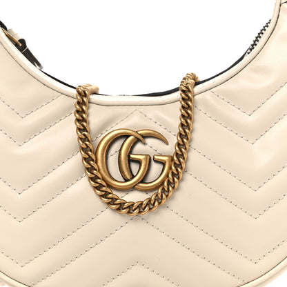 Gucci Calfskin Matelasse Chevron Mini GG Marmont Half Moon Hobo Mystic White 7 of 9