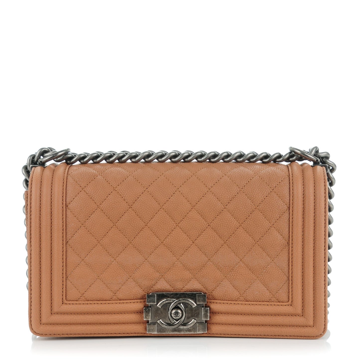 Caviar Quilted Medium Boy Flap Camel