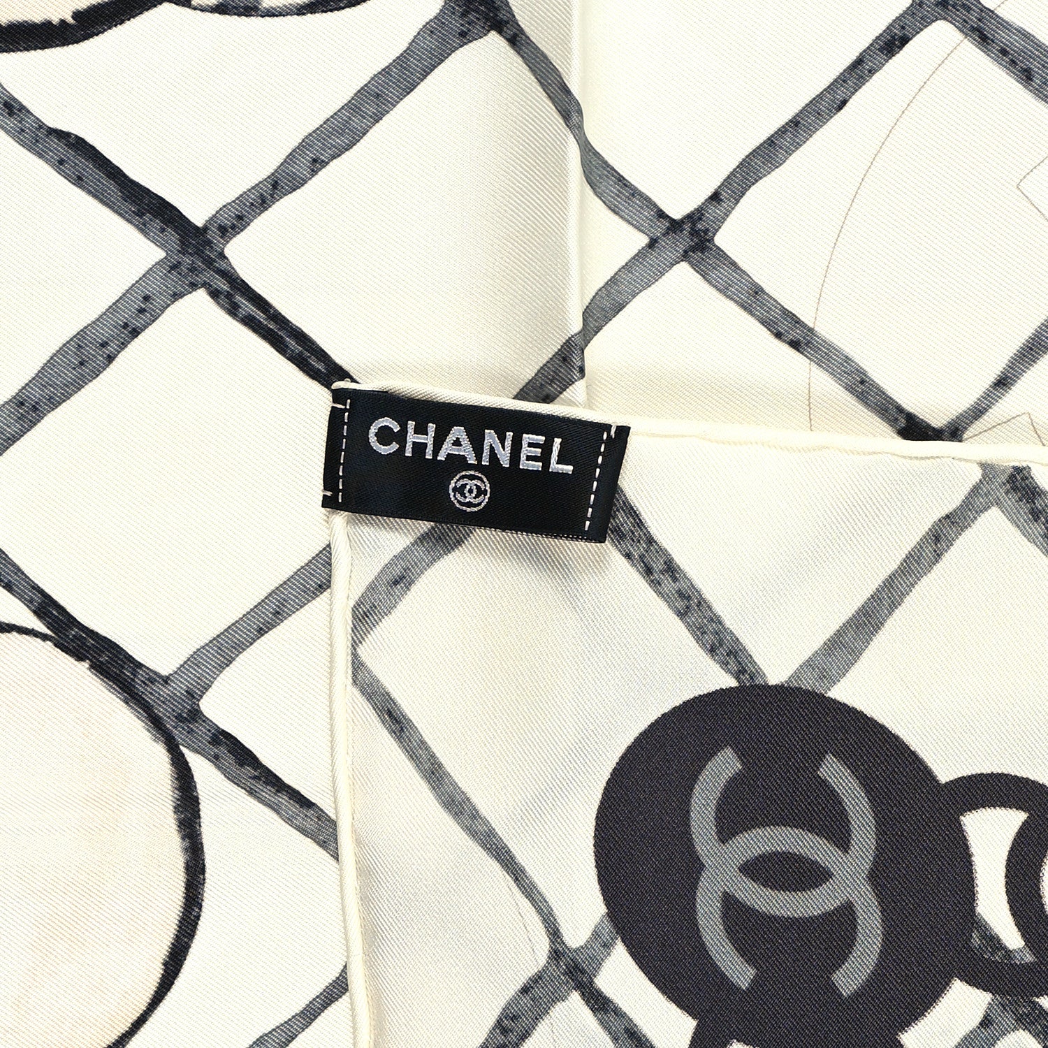 Chanel Silk Camellia CC Square Scarf Ivory 3 of 4