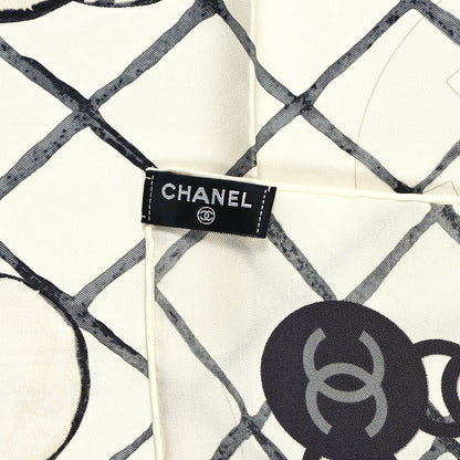 Chanel Silk Camellia CC Square Scarf Ivory 3 of 4