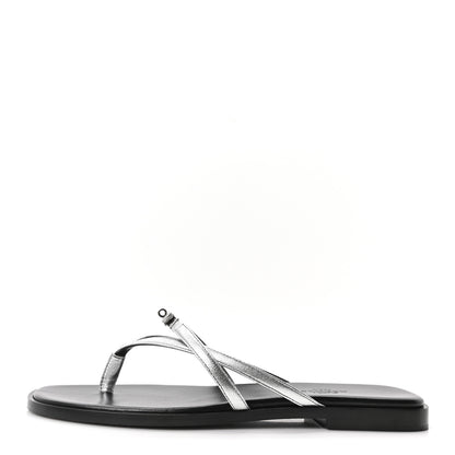 Hermes Metallic Goatskin Miss Sandals 38 Gris Argente 1 of 9