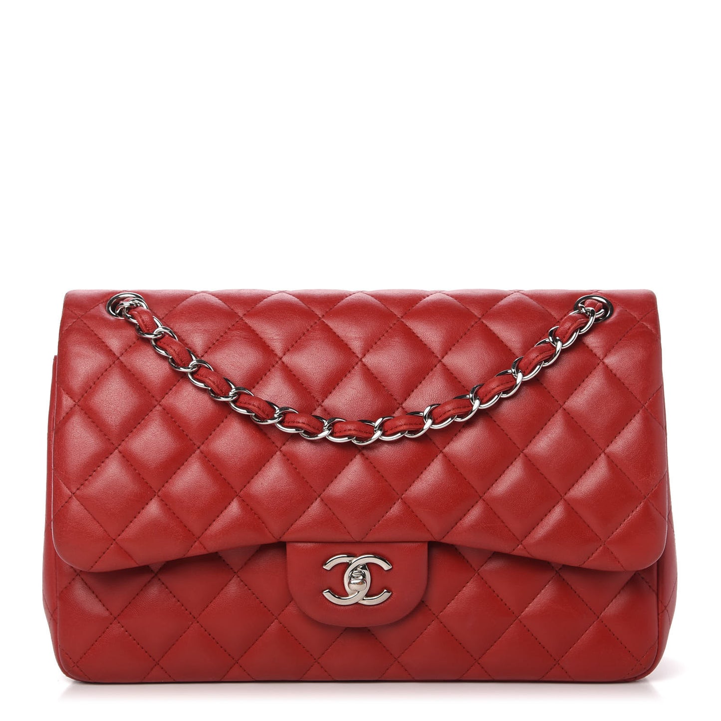 Lambskin Quilted Jumbo Double Flap Red