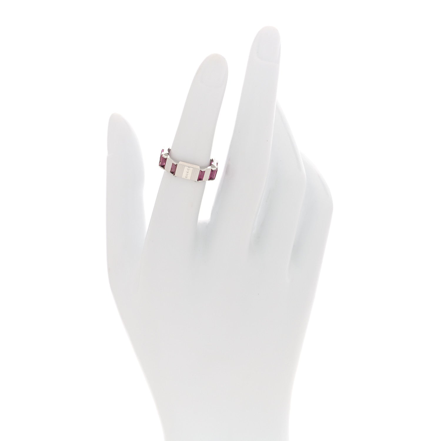 Gucci 18K White Gold Rubellite 7mm Link to Love Ring 50 5.5 2 of 4