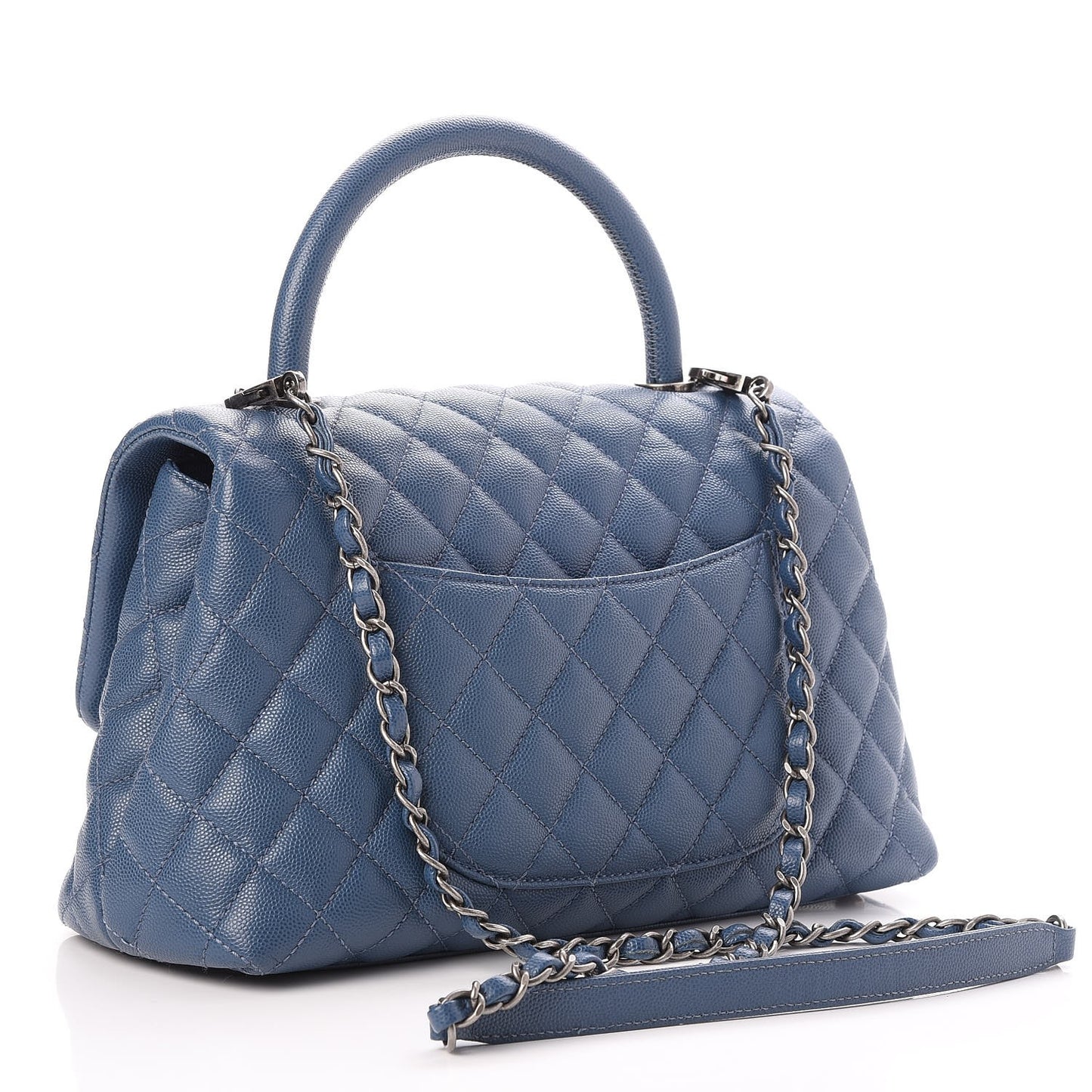 Caviar Quilted Small Coco Handle Flap Blue