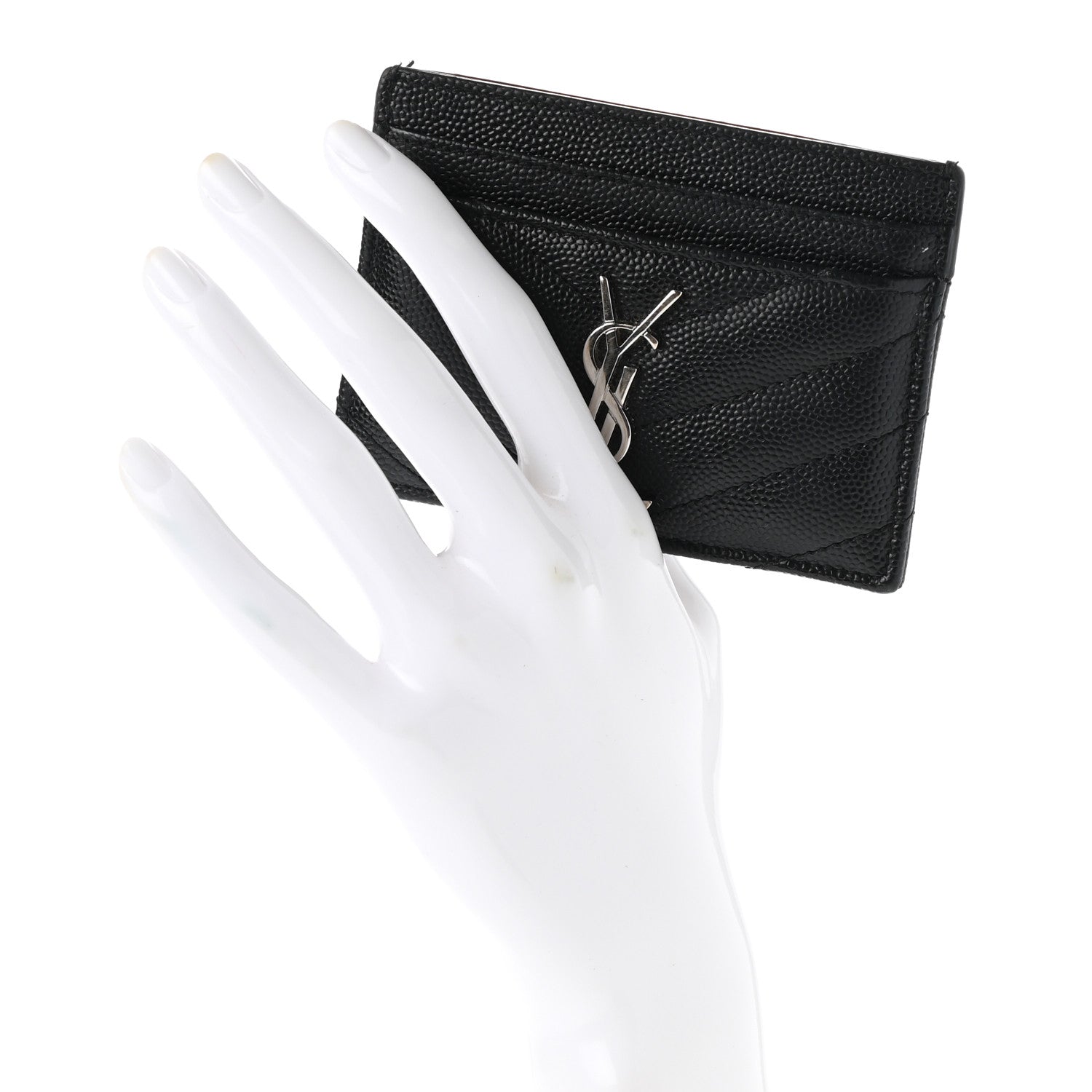 Saint Laurent Grain De Poudre Matelasse Chevron Monogram Credit Card Case Black 2 of 7