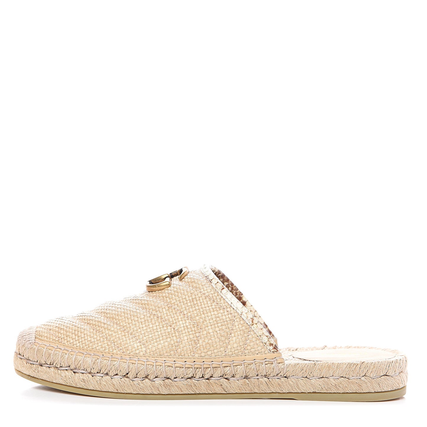 Straw Elaphe Matelasse GG Marmont Espadrille Slippers 38.5 Natural Cream Brown