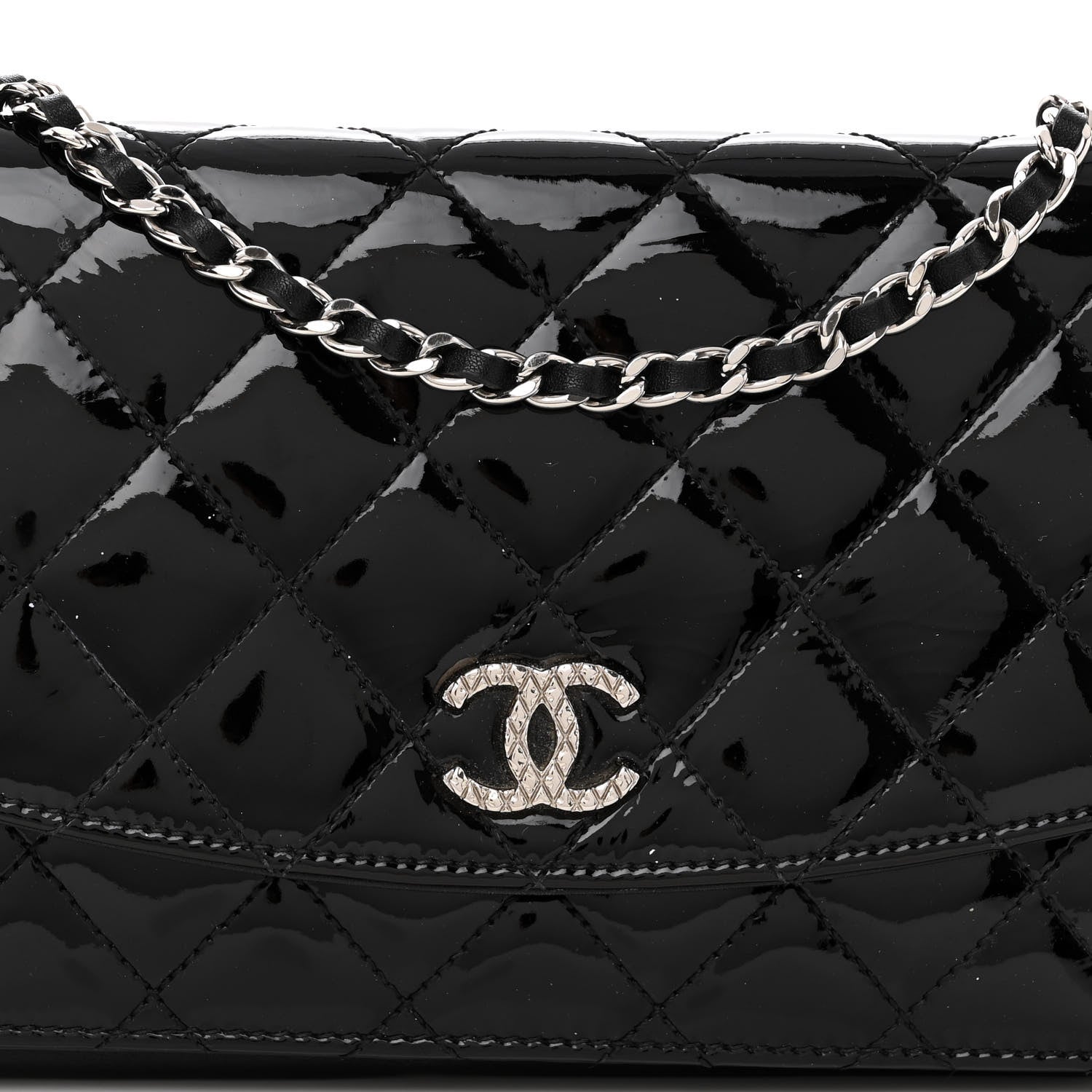 Chanel Patent Quilted Brilliant Wallet On Chain WOC Black 9 of 11