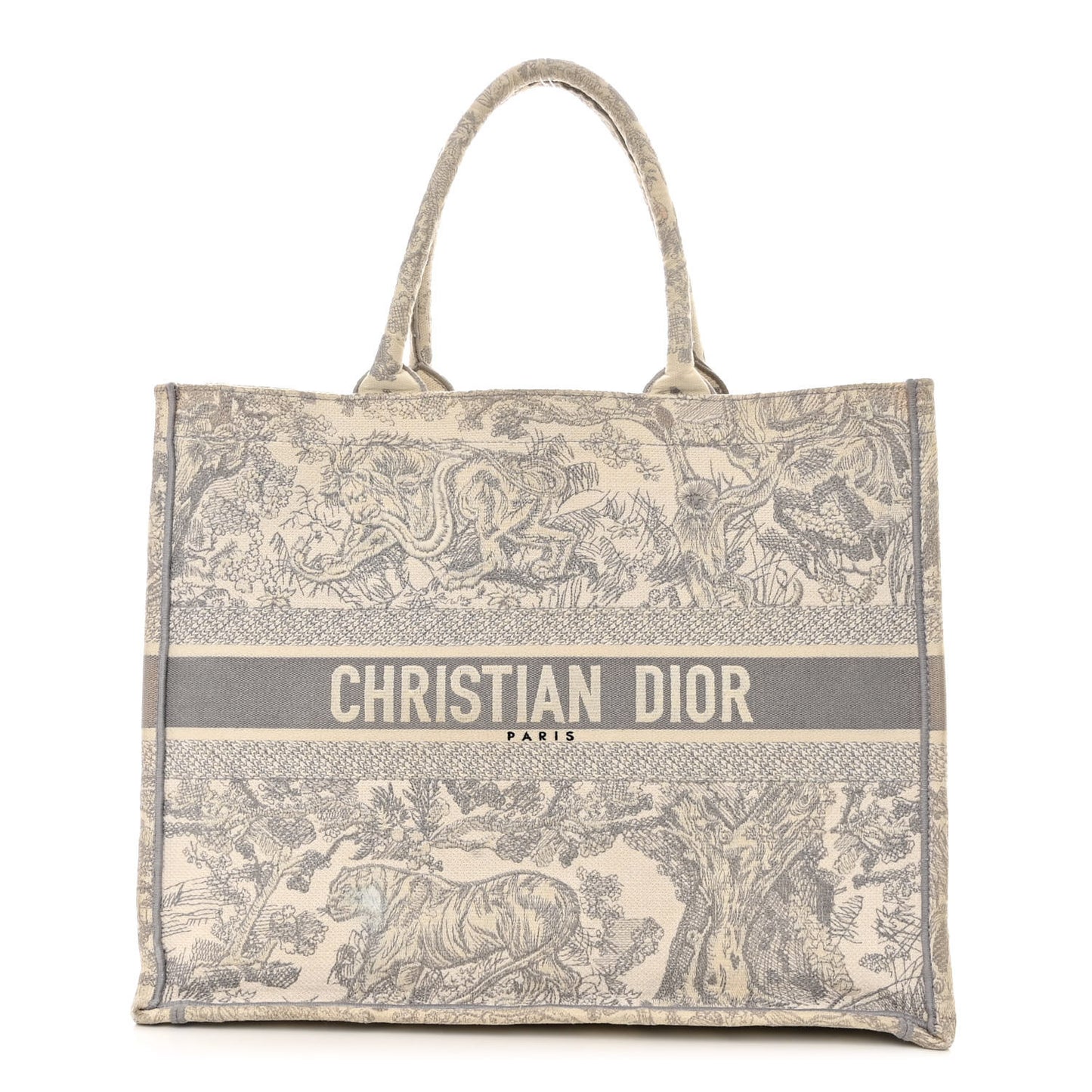 Canvas Embroidered Large Dioriviera Toile De Jouy Book Tote Gray