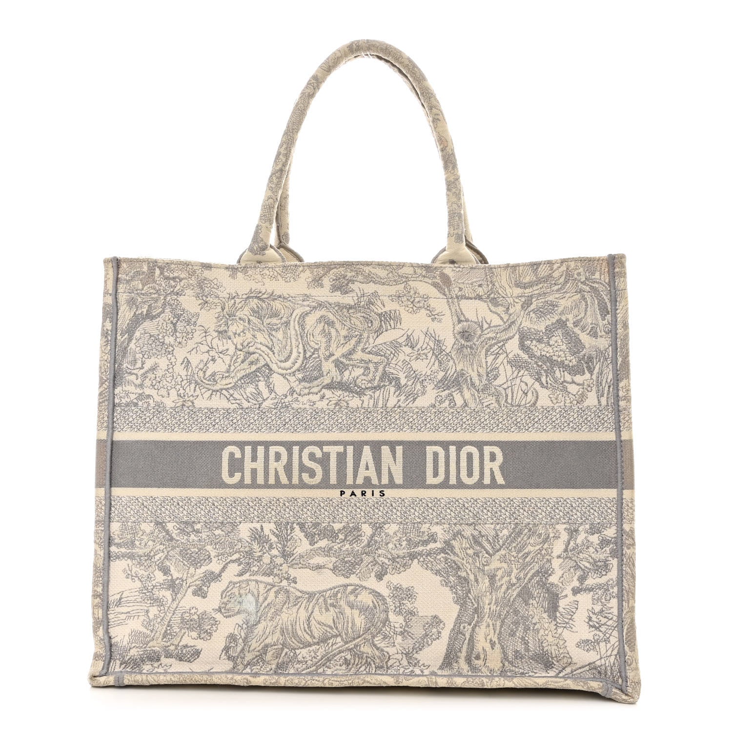 Christian Dior Canvas Embroidered Large Dioriviera Toile De Jouy Book Tote Gray 1 of 22
