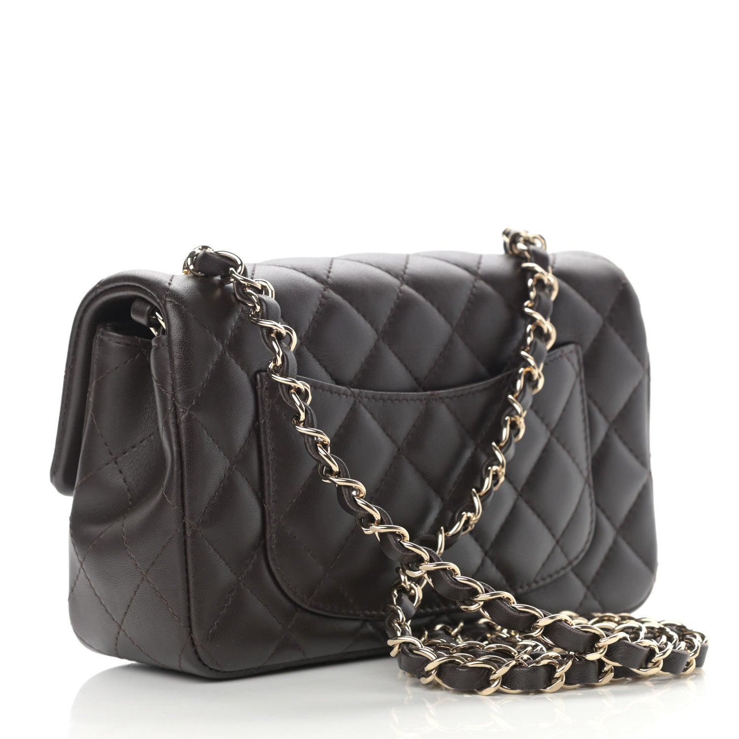 Chanel Lambskin Quilted Mini Rectangular Flap Dark Brown 3 of 13