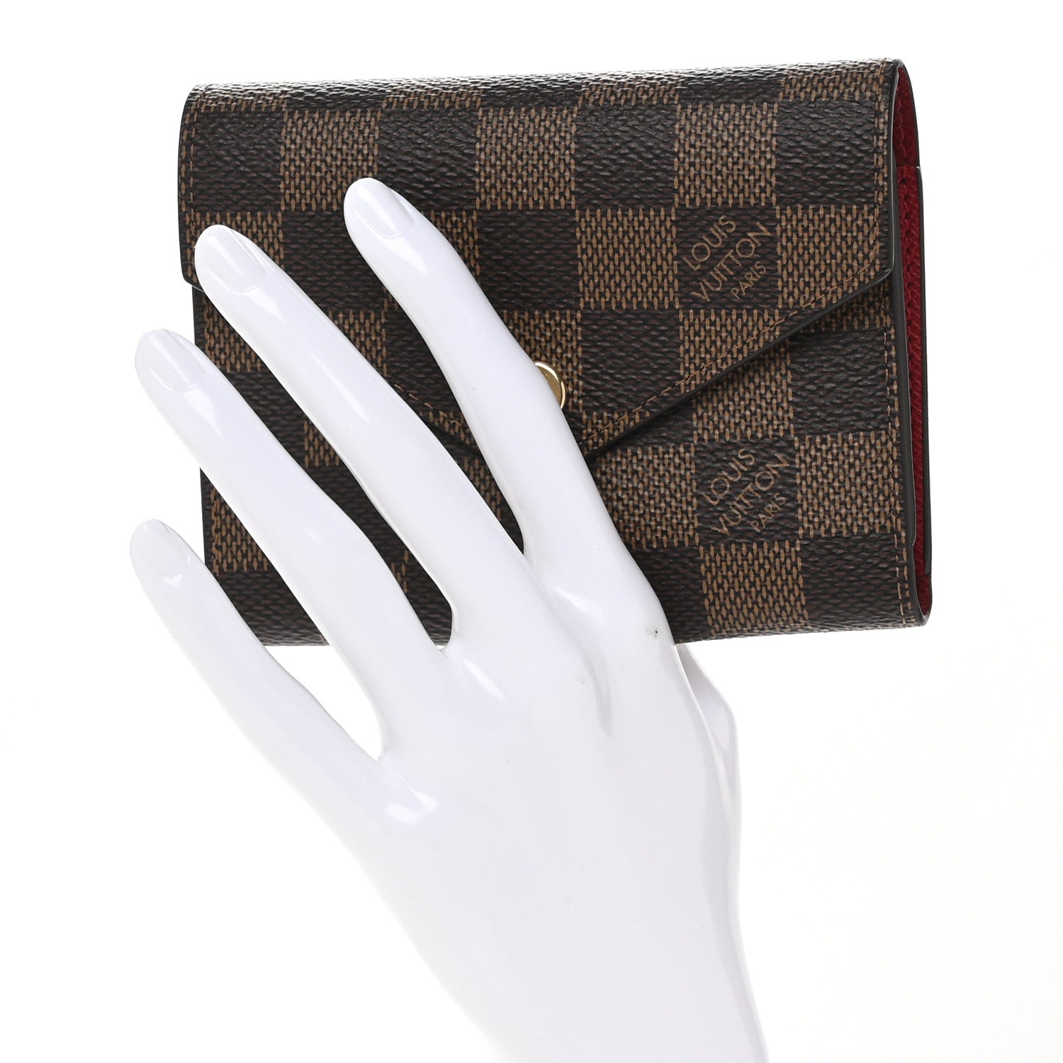 Louis Vuitton Damier Ebene Victorine Wallet Red 2 of 10