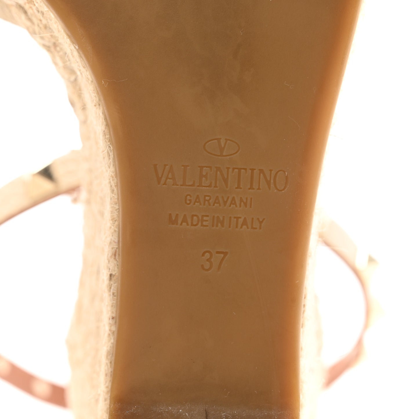 Grained Calfskin Rockstud Ankle Wrap Espadrille 15/85mm Wedges 37 Light Ivory