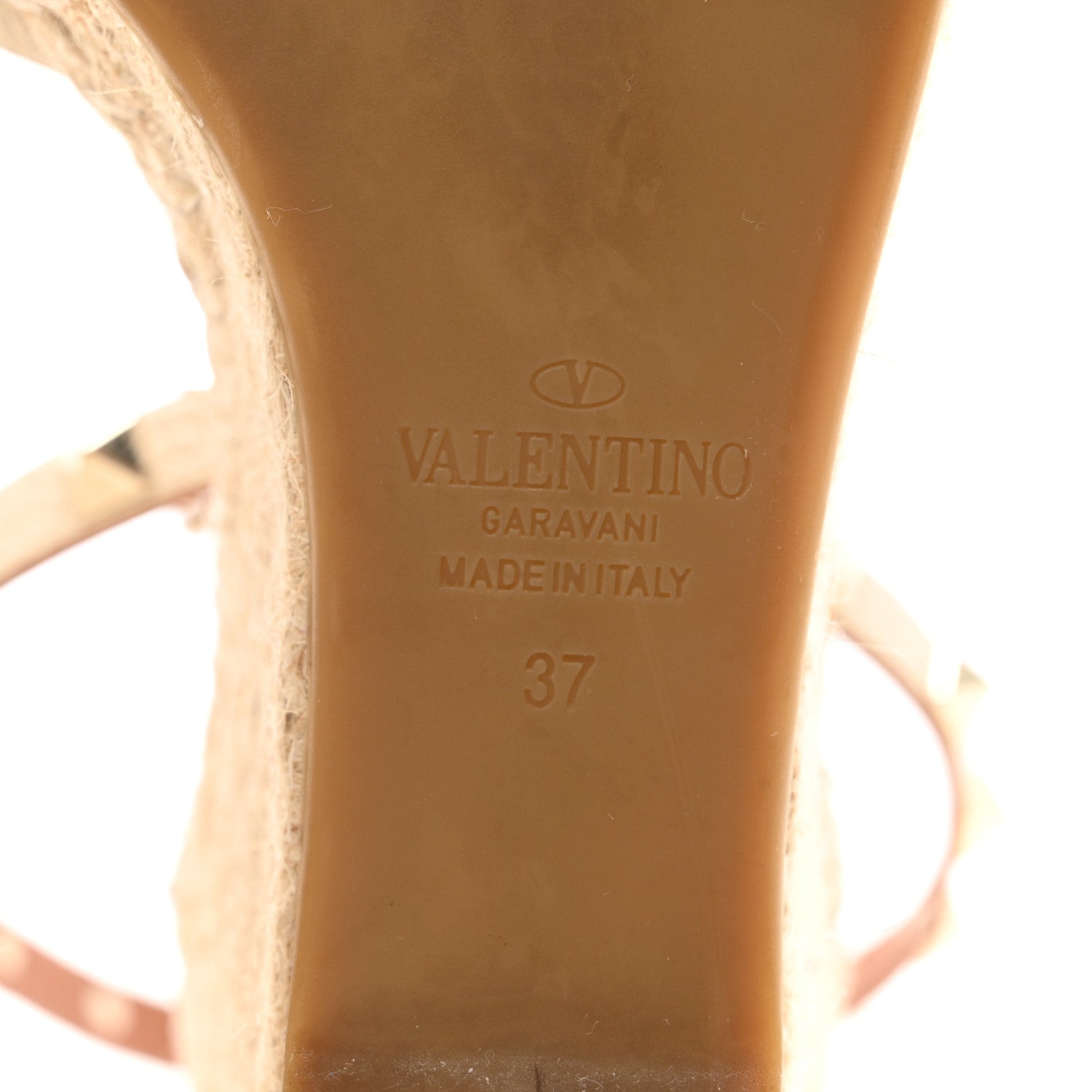 Valentino Garavani Grained Calfskin Rockstud Ankle Wrap Espadrille 15/85mm Wedges 37 Light Ivory 7 of 8