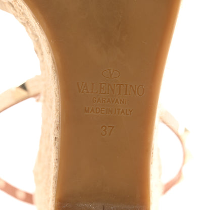 Valentino Garavani Grained Calfskin Rockstud Ankle Wrap Espadrille 15/85mm Wedges 37 Light Ivory 7 of 8