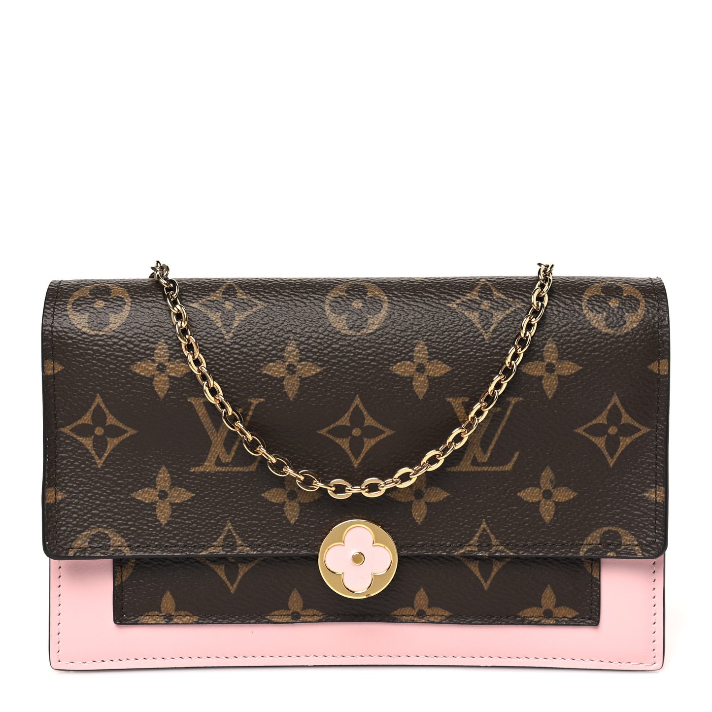 Monogram Flore Chain Wallet Rose Ballerine