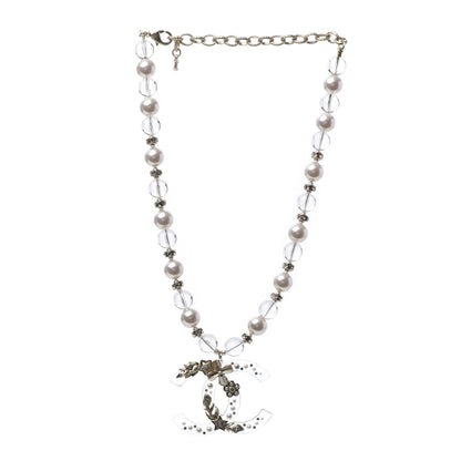 Chanel Resin Pearl Crystal CC Necklace Pearly White Transparent Gold 3 of 6