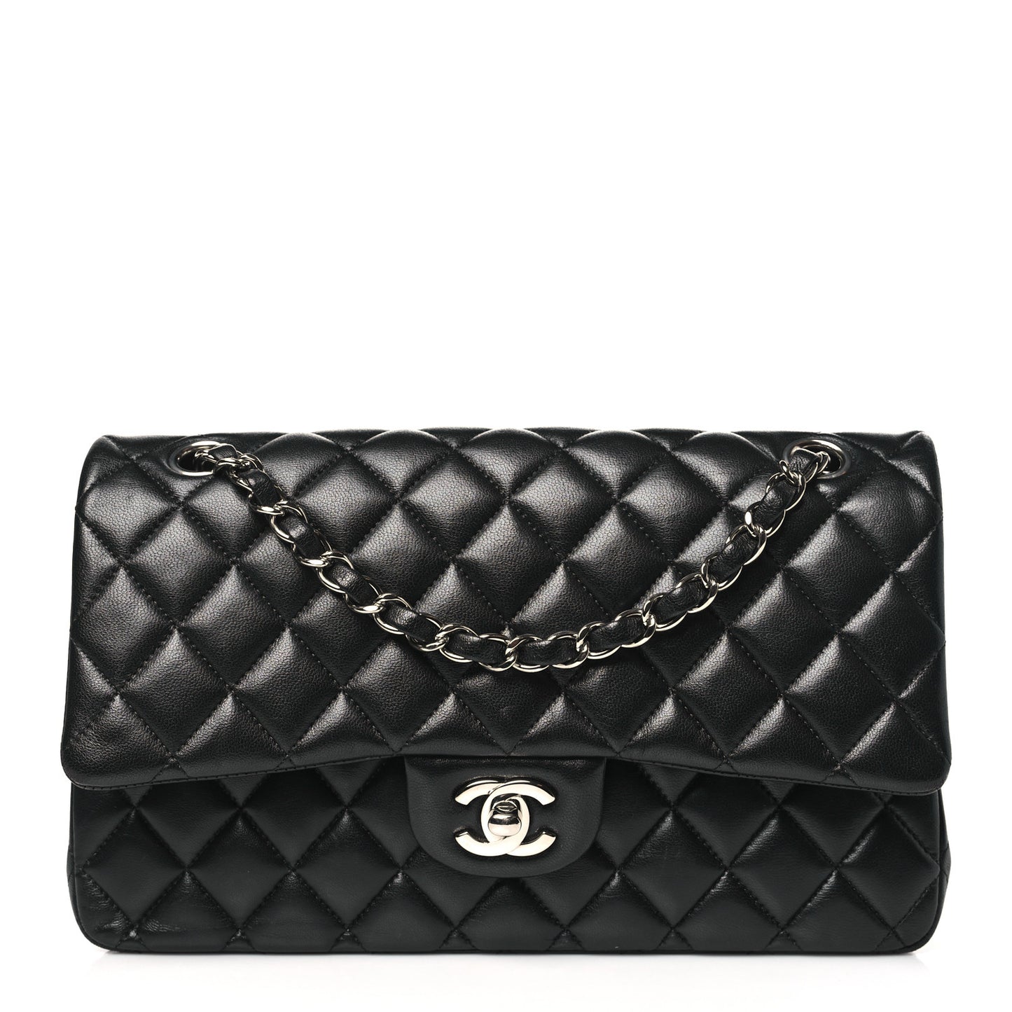 Lambskin Quilted Medium Double Flap Black