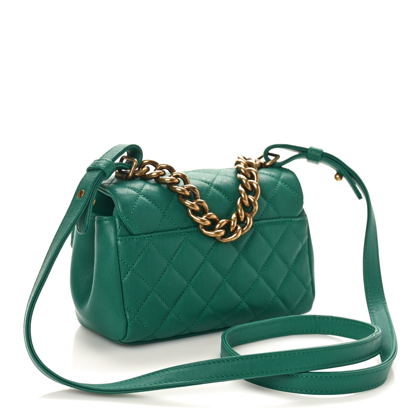 Shiny Sheepskin Quilted Mini Trapezio Flap Green