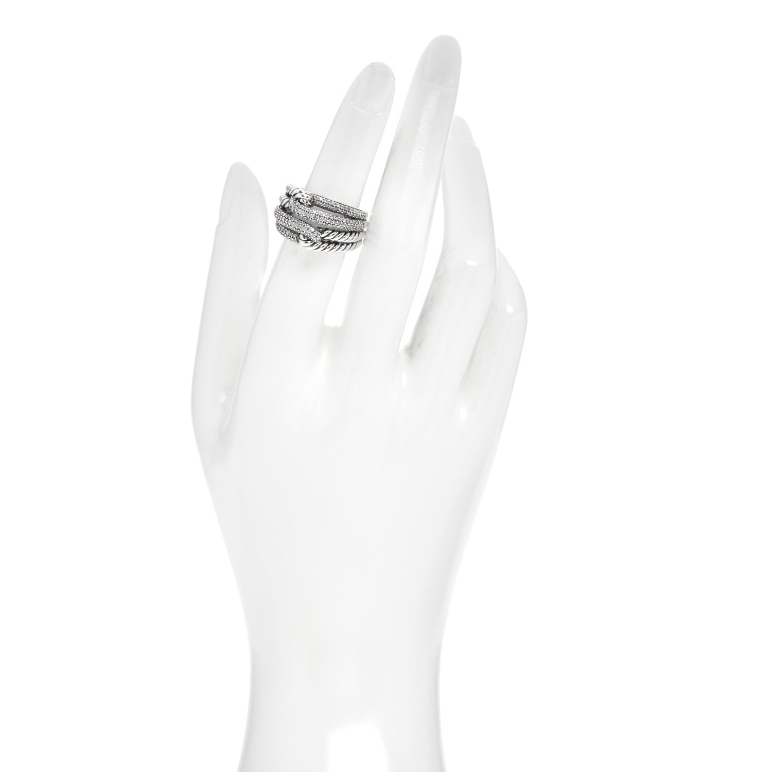 David Yurman Sterling Silver Diamond 13mm Labyrinth Double Loop Ring 50 5.25 2 of 5