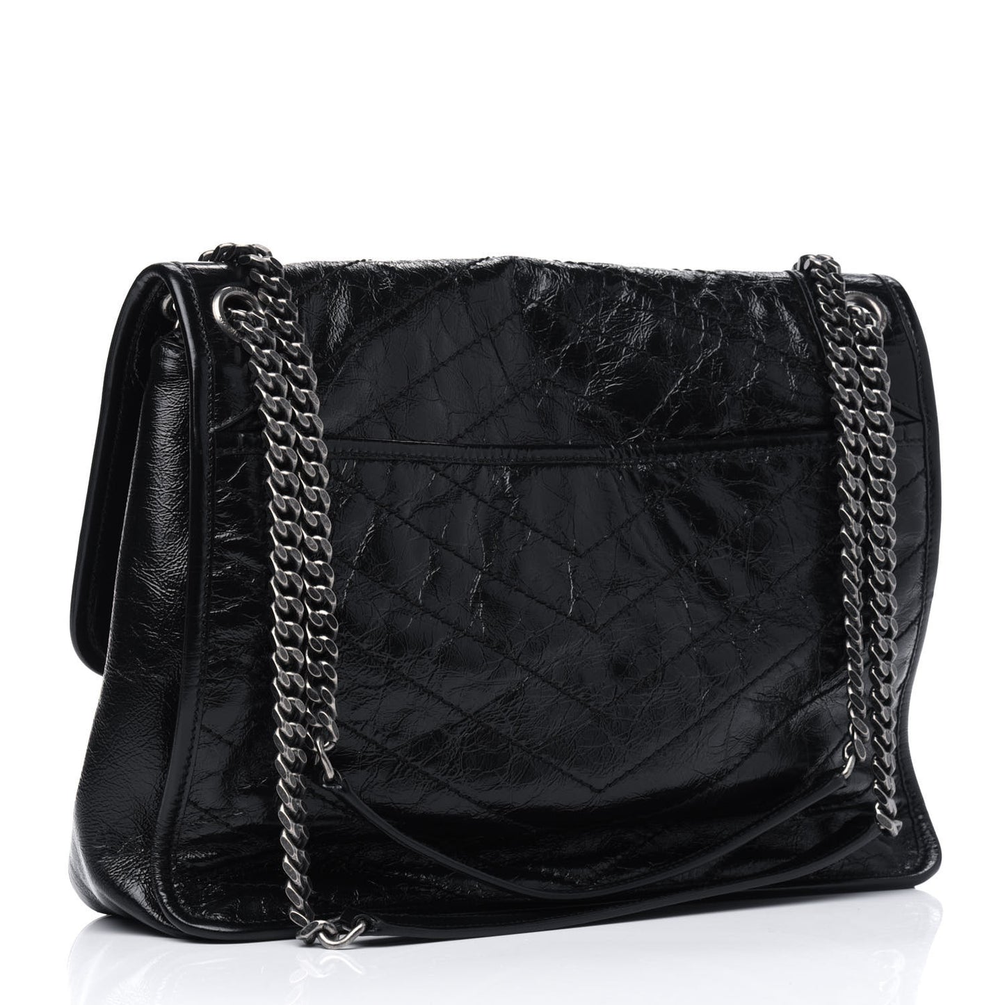 Crinkled Calfskin Matelasse Monogram Medium Niki Chain Satchel Black