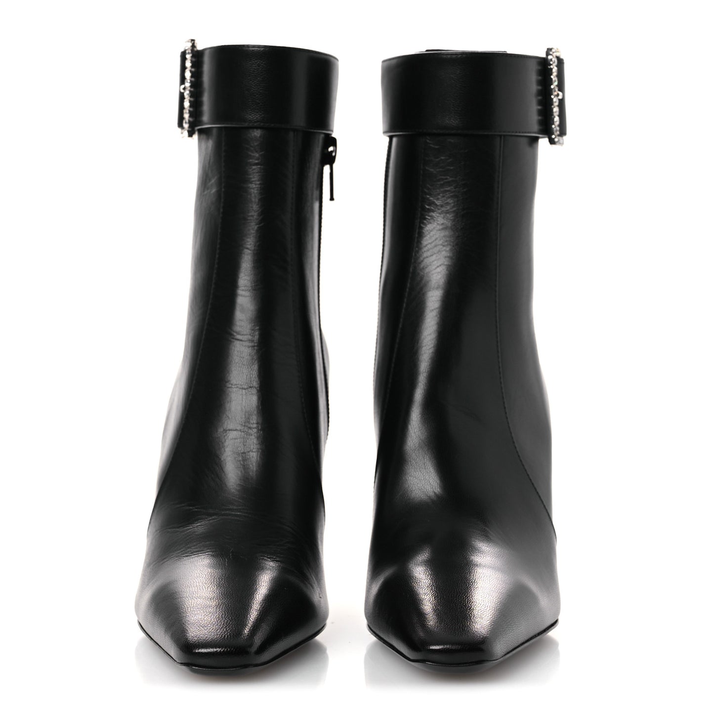 Goatskin Crystal Buckle Claude 90 Ankle Booties 37.5 Black