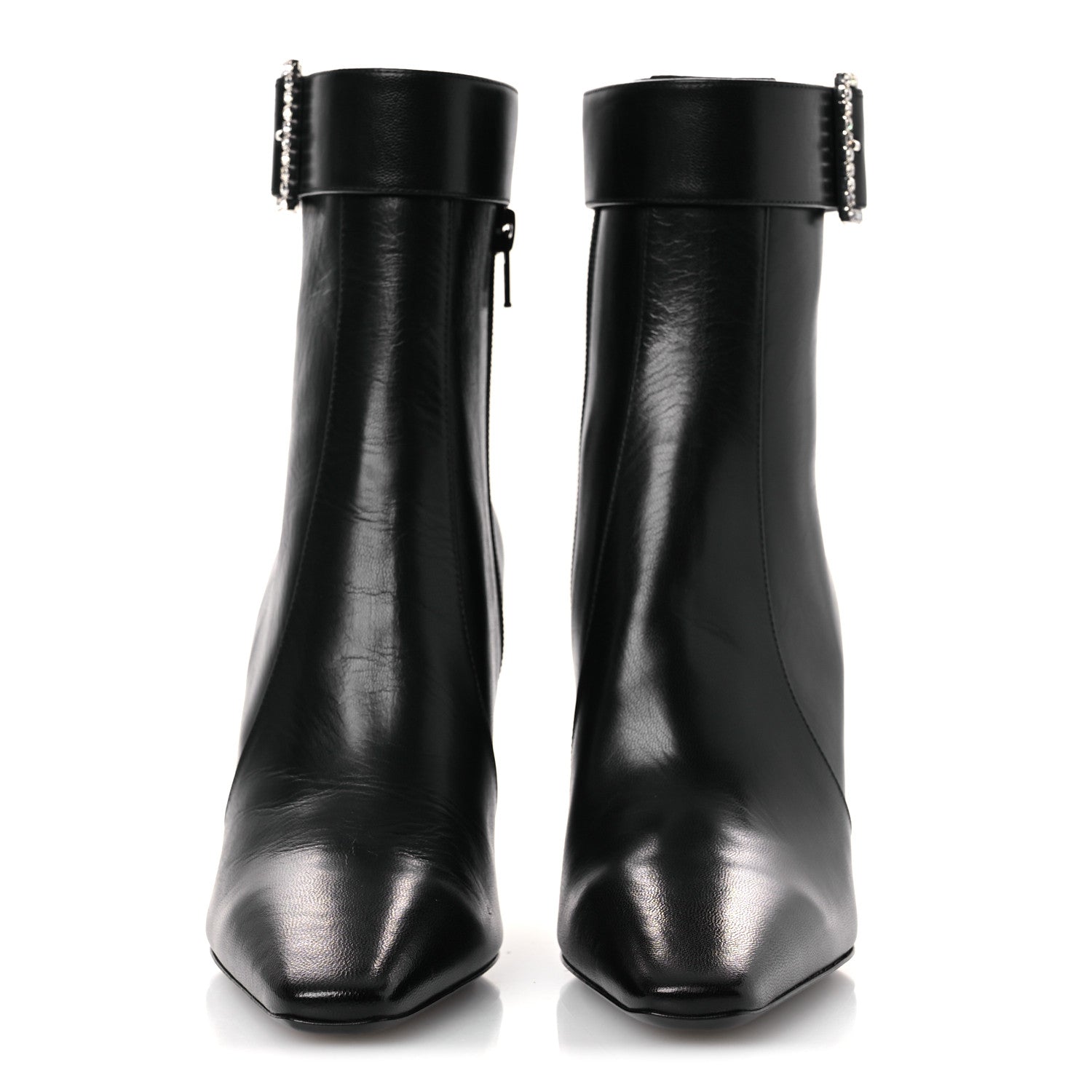 Saint Laurent Goatskin Crystal Buckle Claude 90 Ankle Booties 37.5 Black 3 of 14