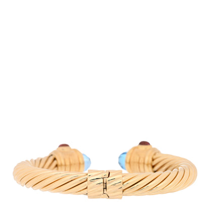 David Yurman 18K Yellow Gold Blue Topaz Peridot Pink Tourmaline 10mm Renaissance Cable Bracelet 2 of 3