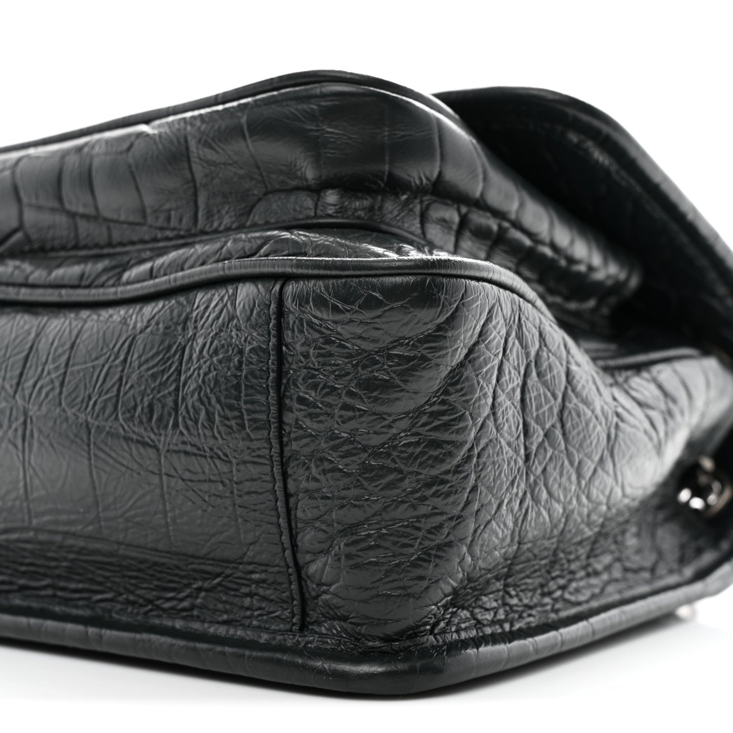 Calfskin Crocodile Embossed Monogram Baby Niki Chain Satchel Algea
