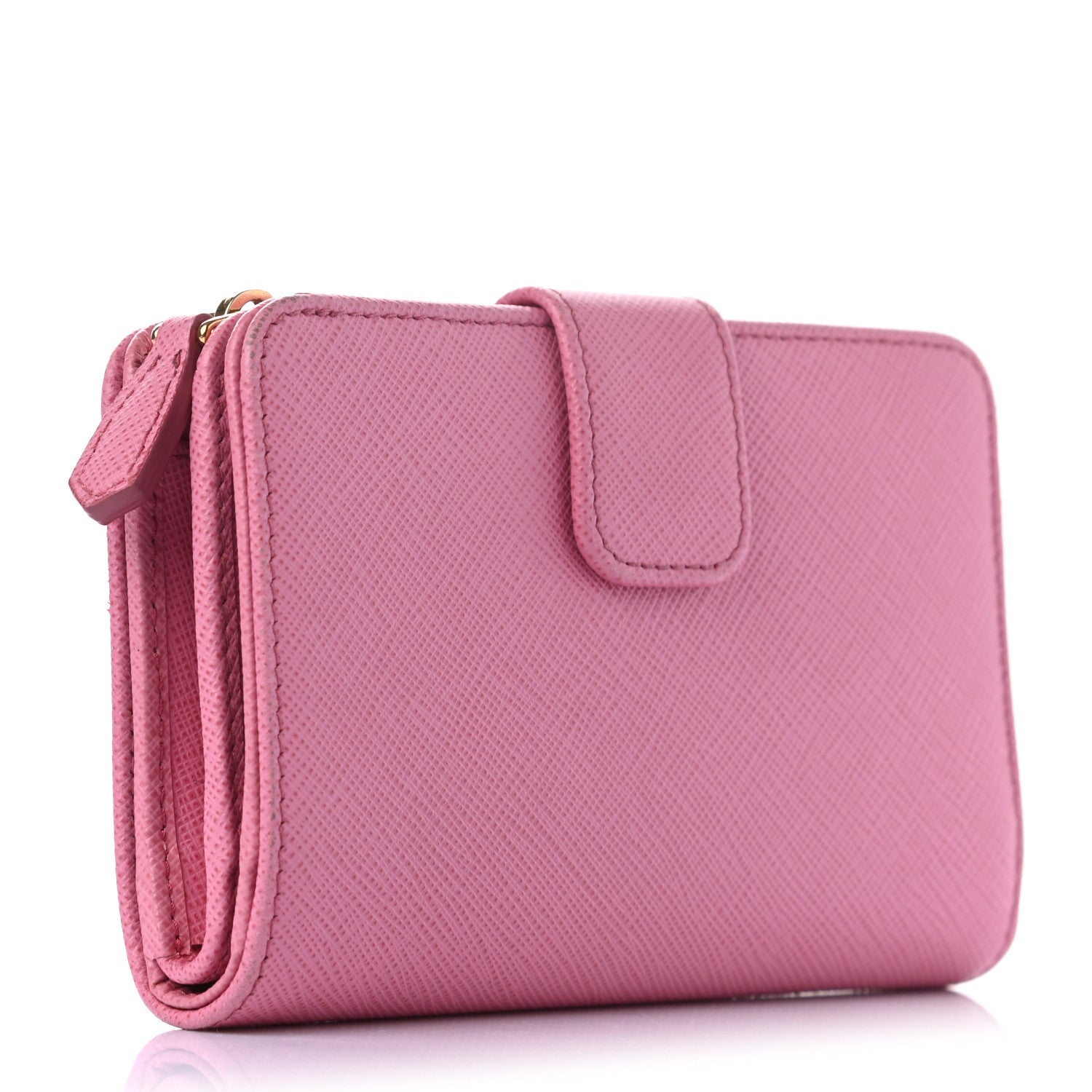 Prada Saffiano Colour Metal Compact Wallet Begonia Giada 3 of 10