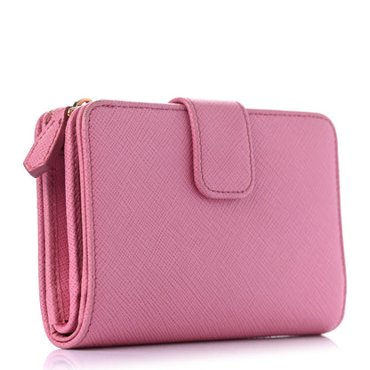 Prada Saffiano Colour Metal Compact Wallet Begonia Giada 3 of 10