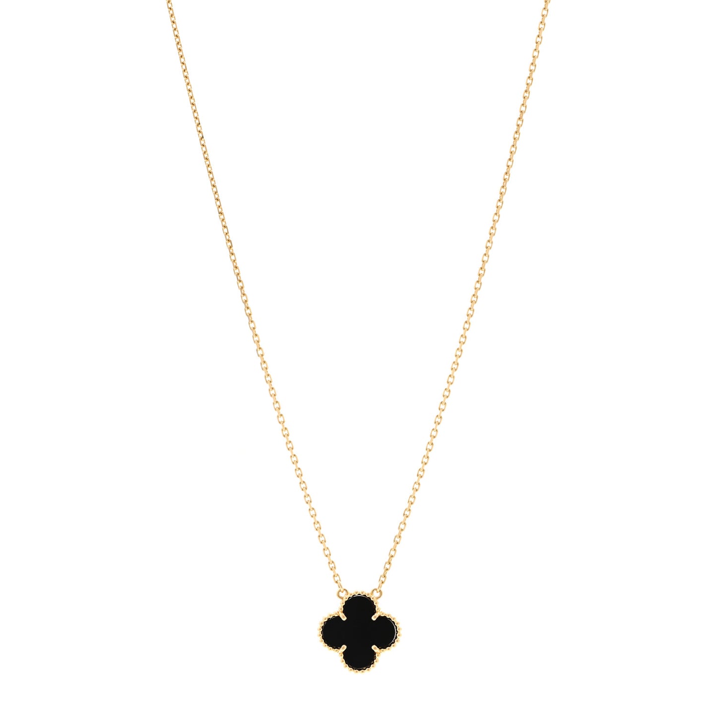 18K Yellow Gold Black Onyx Vintage Alhambra Pendant Necklace