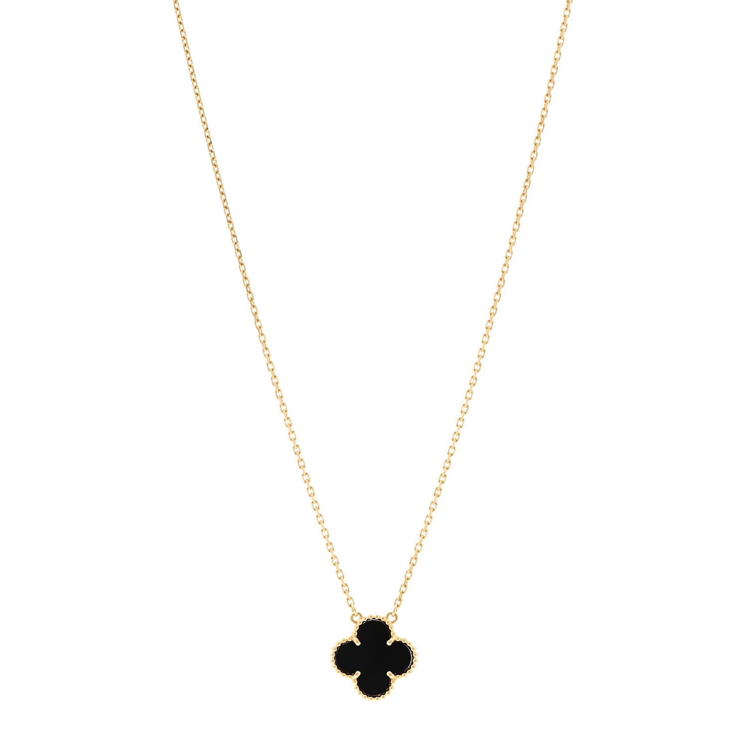 Van Cleef & Arpels 18K Yellow Gold Black Onyx Vintage Alhambra Pendant Necklace 1 of 5