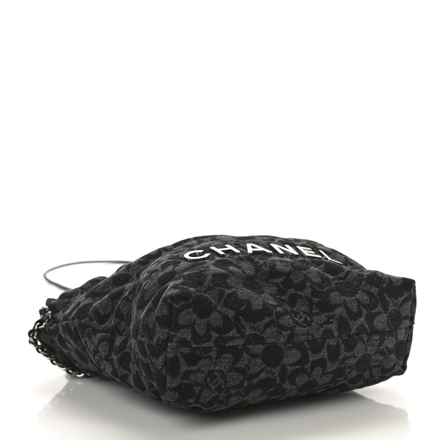 Denim Quilted Floral Print Mini Chanel 22 Black Grey